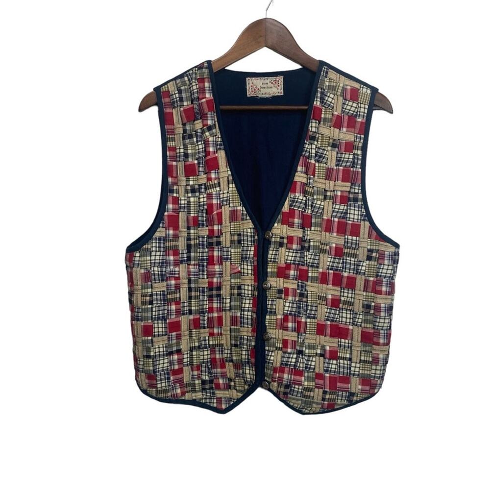 Vintage New Direction Cottage Core Plaid Quilted Woven Vest Country